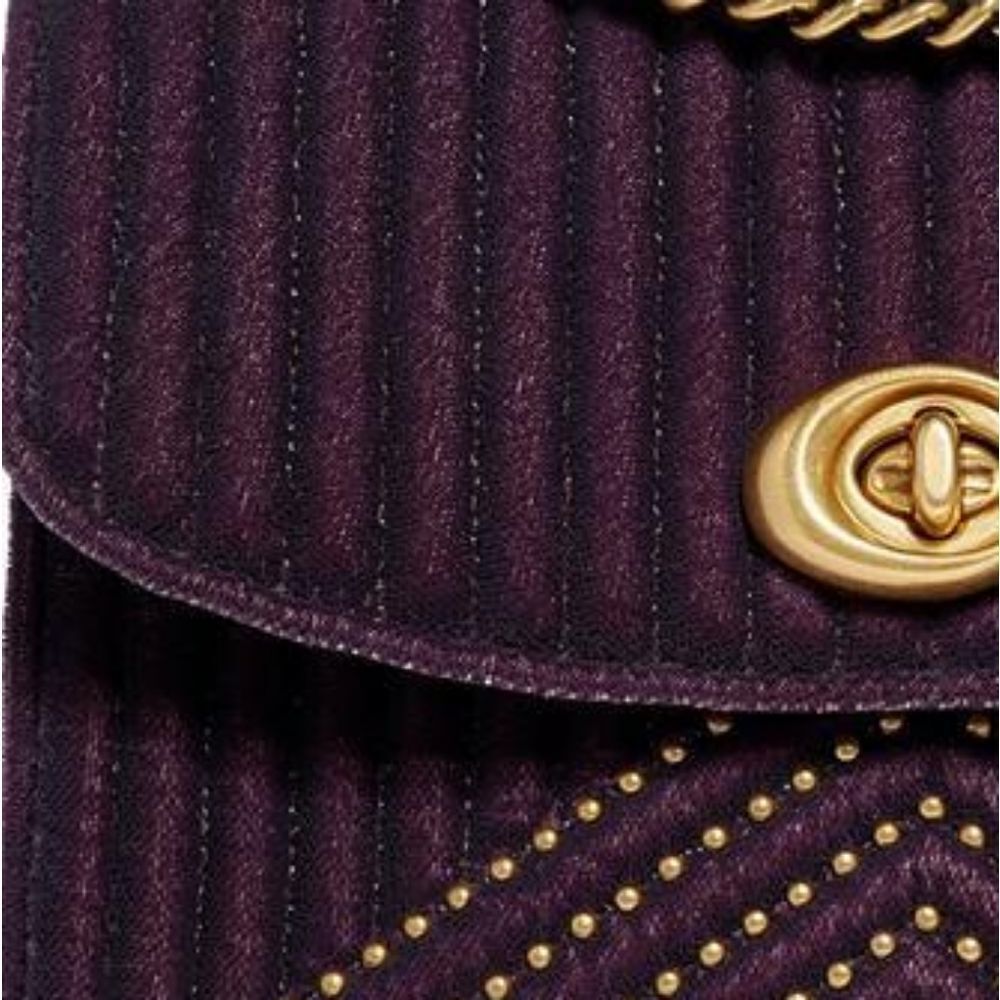 COACH RETAIL Velvet Deep Purple Quilted Studded Turnlock Bag - Picture 7 of 16